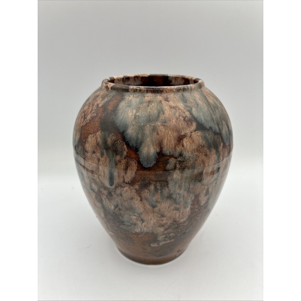 Vintage Brush McCoy Brown Blue Onyx Drip Glaze 7" Art Pottery Vase 1930s